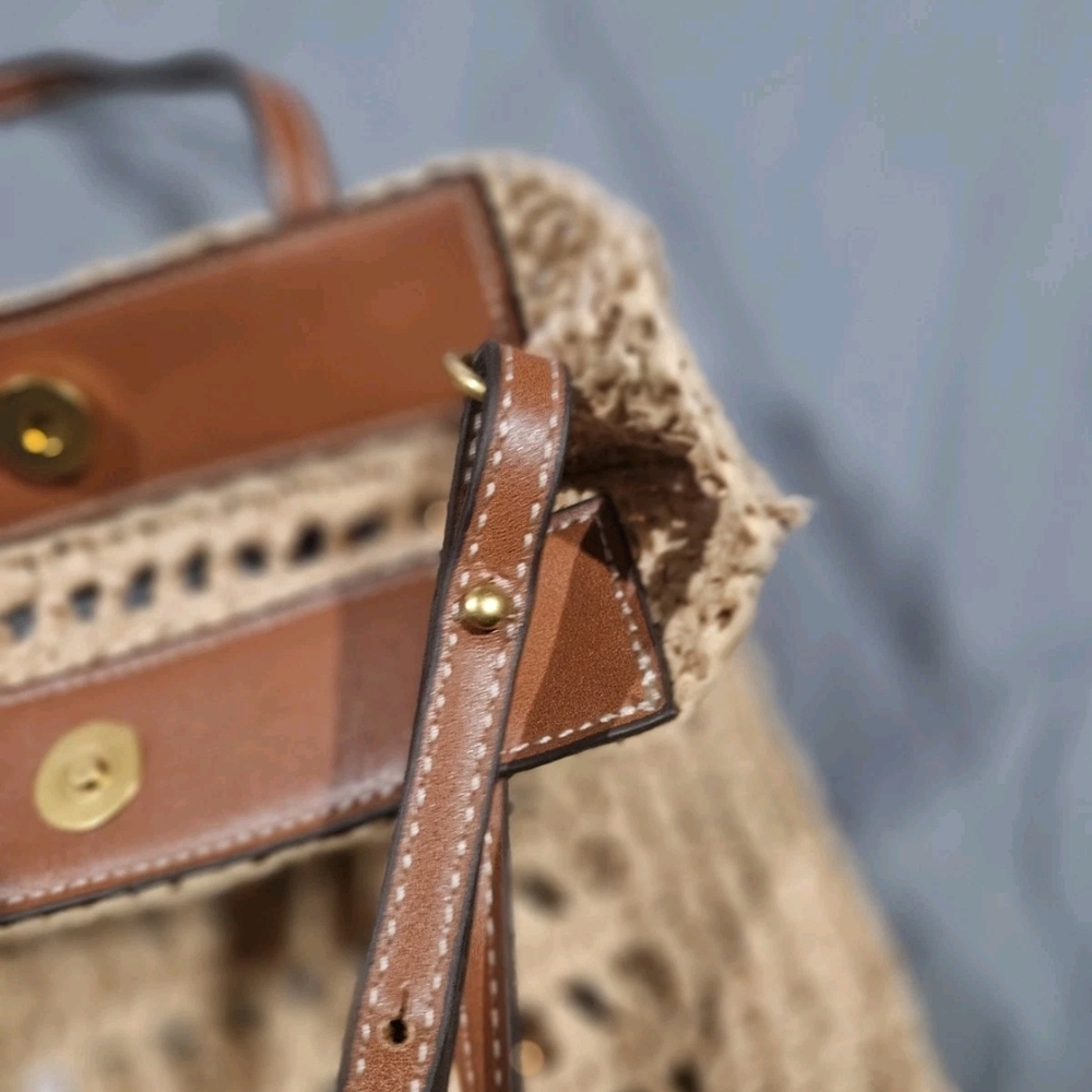 Mango Raffia-effect shoulder bag Beige - Picture 5 of 9